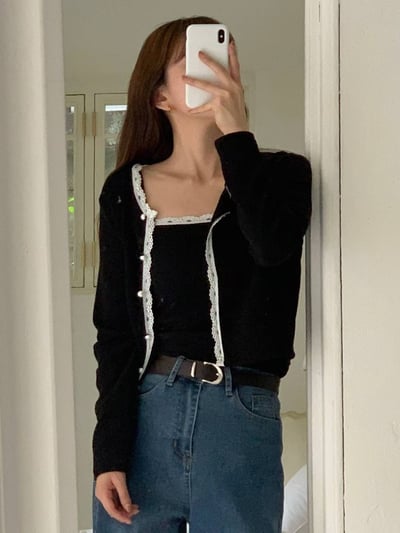 （客訂勿下單）平口細肩背心+蕾絲滾邊珍珠釦小外套5