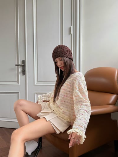 配色織紋流蘇滾邊薄款針織衣8