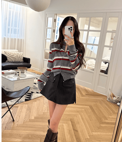 新款秋冬配色橫條紋針織外套4