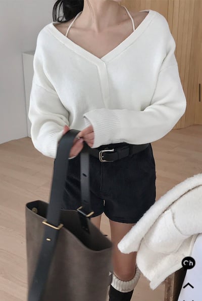 繞頸綁結Ｖ領針織衣9