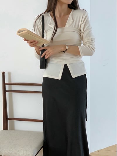 兩穿！素色平口背心＋排釦小外套SET8