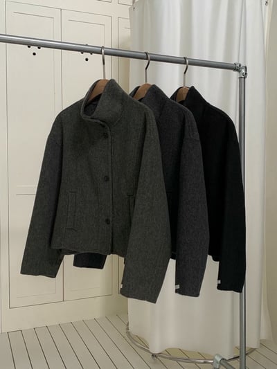可高領簡約西裝版型手工羊毛外套（羊毛80%)16