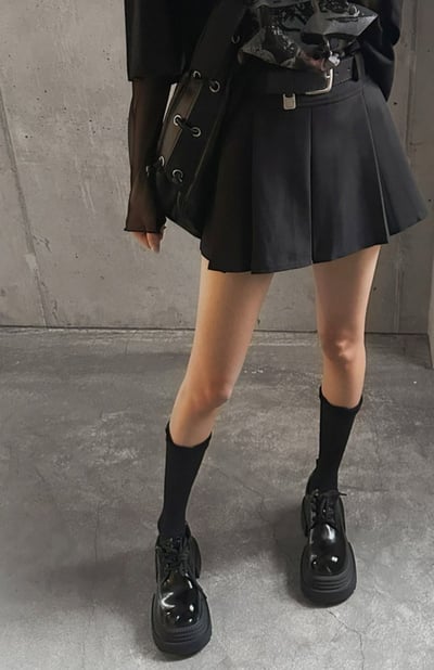 磨毛拼接百褶短褲裙（附扣環皮帶)11