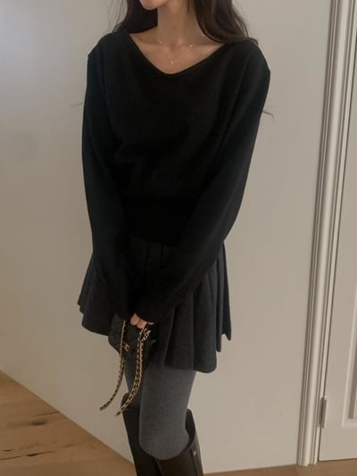 可拉斜肩針織上衣8