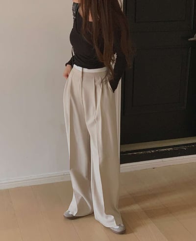 (客訂勿下單）腰間撞色前壓褶落地西裝褲5