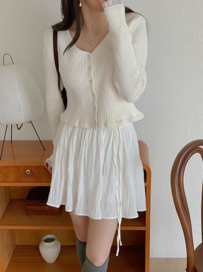 V領手袖拼接針織上衣11