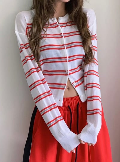 logo小圓牌配色雙條紋博款針織衫1