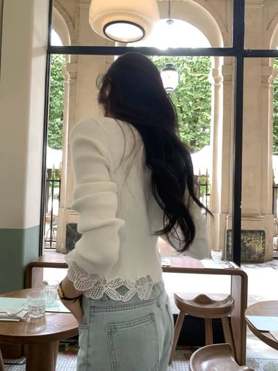 緹花造型綁帶針織上衣4