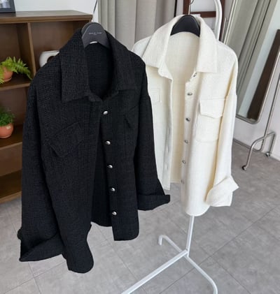 織紋銀釦雙口袋毛呢襯衫6