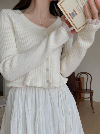 V領手袖拼接針織上衣12