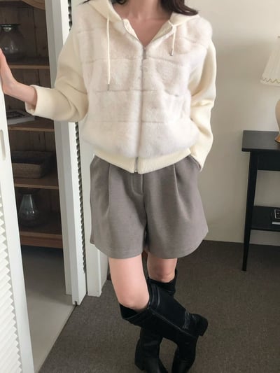 毛毛拼接針織抽繩連帽外套5