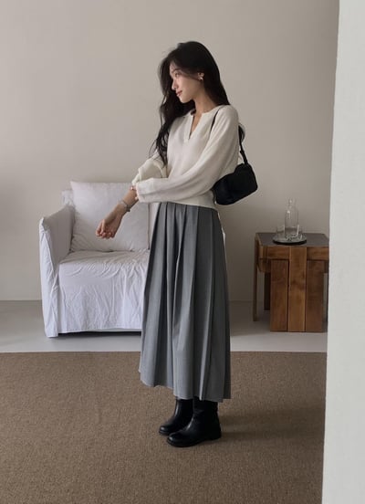 厚款西裝百褶九分長裙2