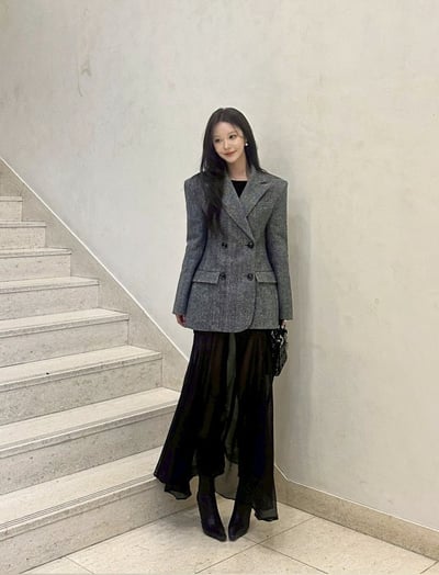 拼接透感網紗船領針織長洋10