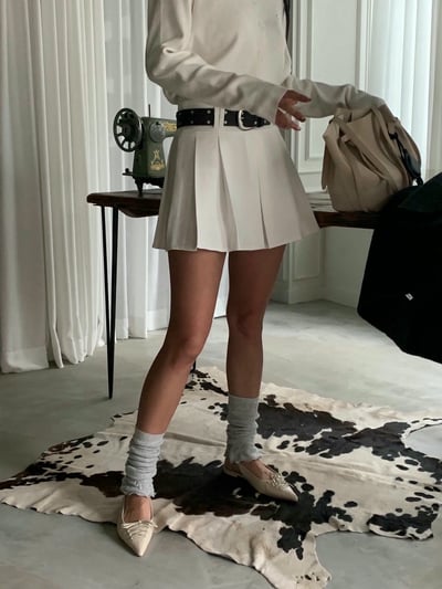磨毛拼接百褶短褲裙（附扣環皮帶)7