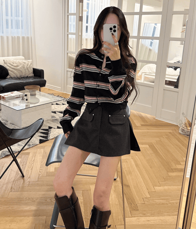 新款秋冬配色橫條紋針織外套3