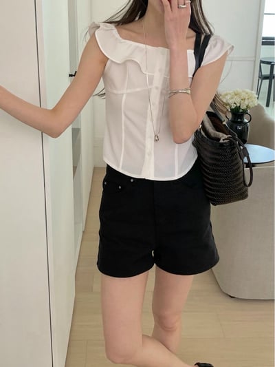 波浪平領排扣襯衫8