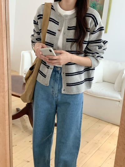 雙橫紋金釦10%羊毛針織外套4