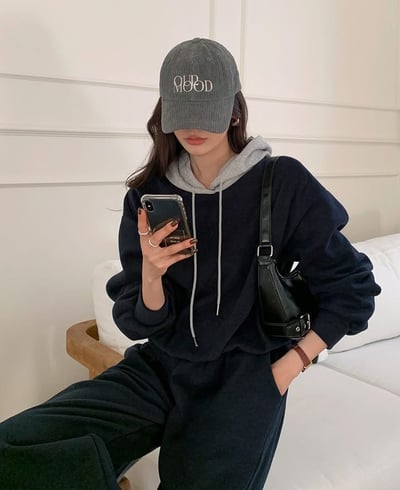 撞色連帽衛衣+長褲SET6