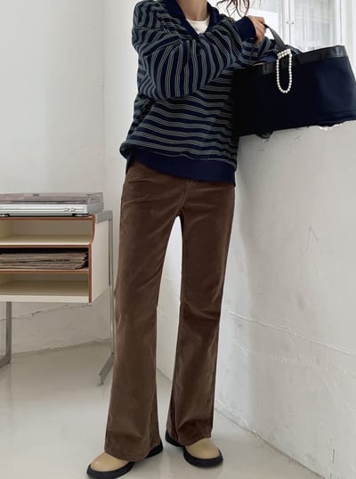 後口袋車標燈芯絨小喇叭褲3