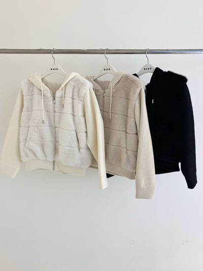 毛毛拼接針織抽繩連帽外套8