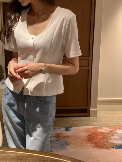 Ｕ領小圓金釦西裝布襯衫4