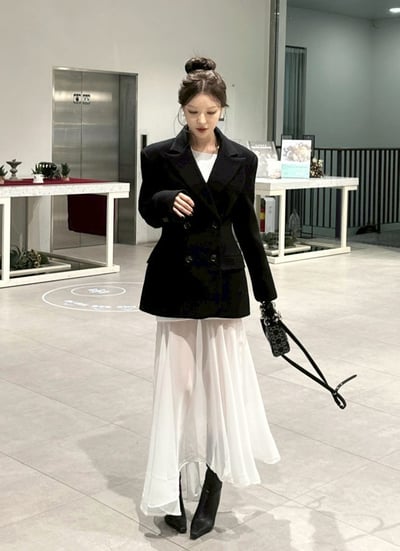 拼接透感網紗船領針織長洋8