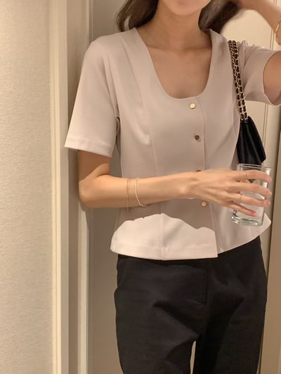 Ｕ領小圓金釦西裝布襯衫5
