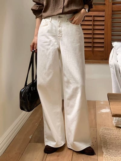 車線滾邊高腰微寬落地褲1