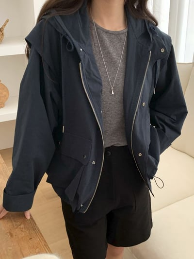 抽繩連帽口袋風衣夾克2