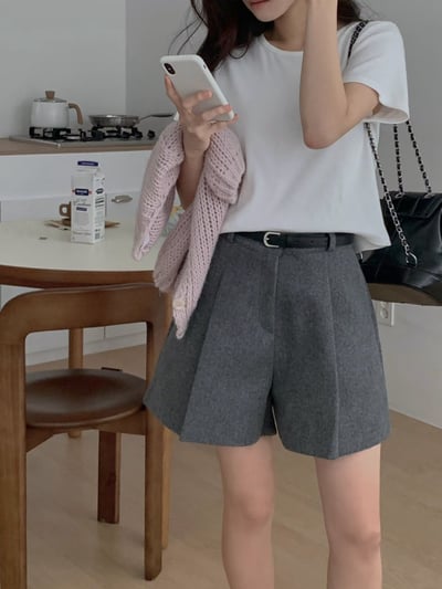 前打摺魔毛款三分西裝褲（附皮帶)5