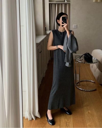 氣質舒適無袖長洋裝2