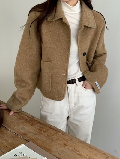 縫線滾邊翻領手工外套3