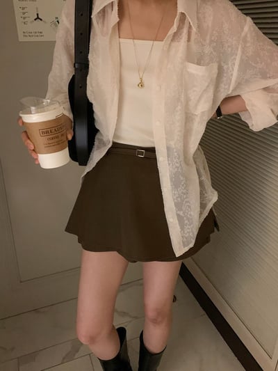 立體碎花口袋軟料襯衫（附綁帶）3