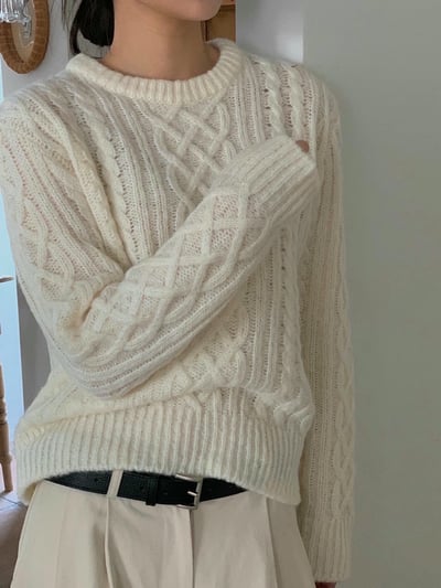 圓領經典麻花素色針織衣11