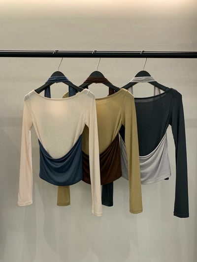 假兩件撞色打底衣＋繞頸背心套組10