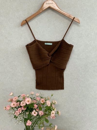 兩穿細坑條排釦罩衫＋扭結背心SET13