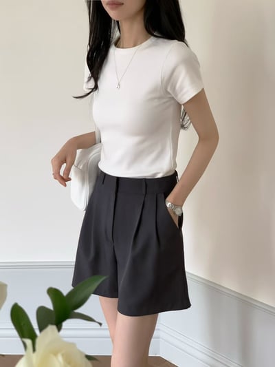 前打褶造型百搭三分西裝短褲2