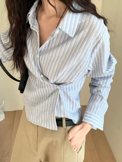 可側釦直紋短版襯衫6