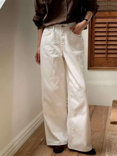 車線滾邊高腰微寬落地褲4