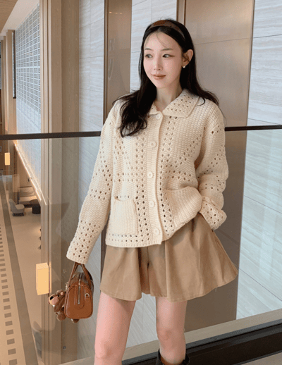 翻領洞洞針織排釦外1