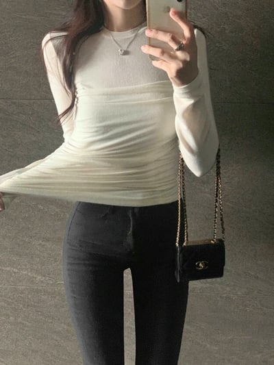 (客訂勿下單）平口假兩件抓皺薄長袖T2