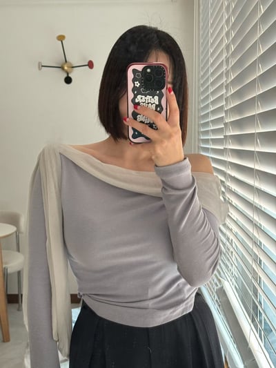 撞色拼接綁結領薄款Ｔ6