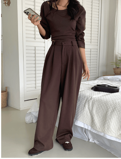 後綁帶露肩衛衣+鬆緊長褲SET3