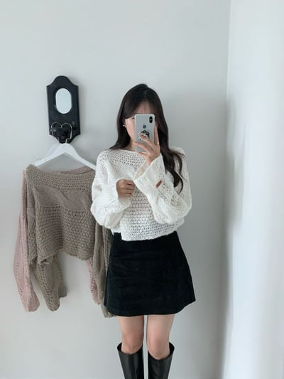 拼接粗麻花短版針織衫2