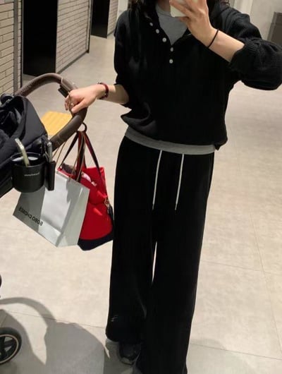 半排扣連帽上衣+長褲SET9