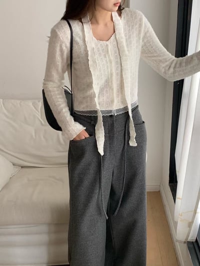 排釦下擺滾邊紗+小絲巾上衣1