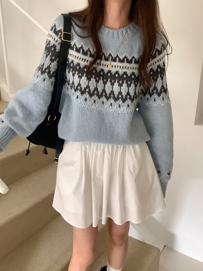 圓領復古圖騰針織衣3