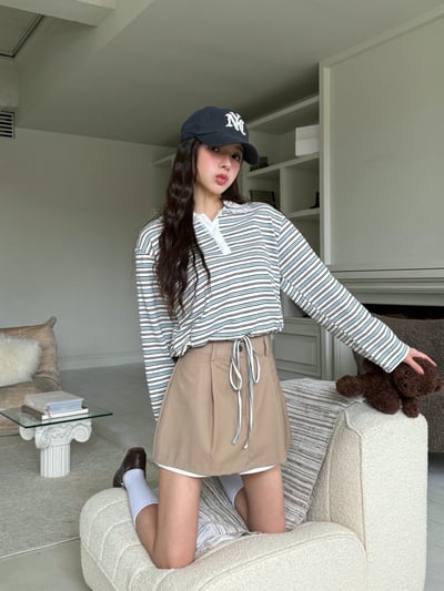 拼接襯料壓摺西裝短褲裙8