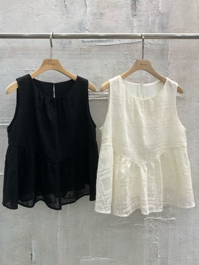 花磚刺繡蕾絲背心＋半透感長褲SET(可拆買)17