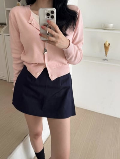 拼接色針織排釦長袖上衣10